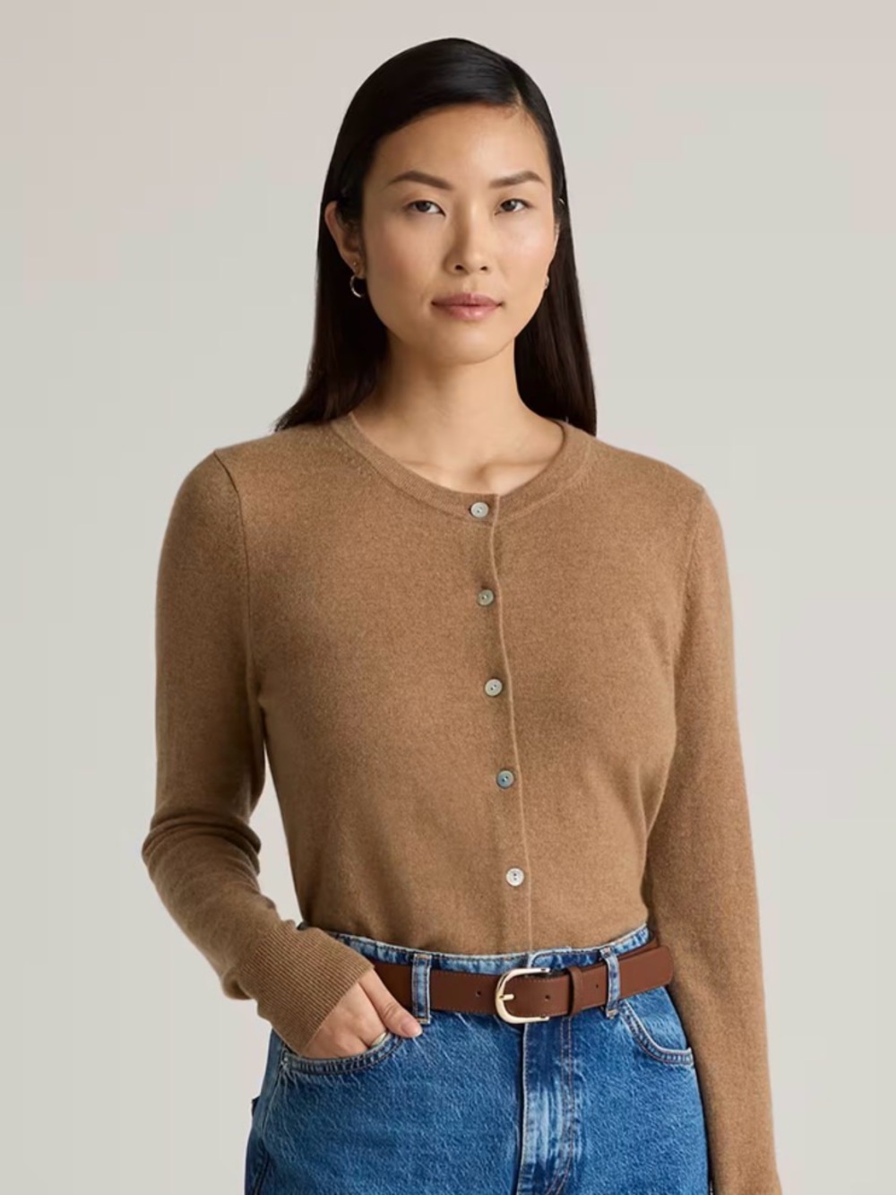 Quince Mongolian Cashmere Cardigan Sweater Size M in Teak (Camel Brown)